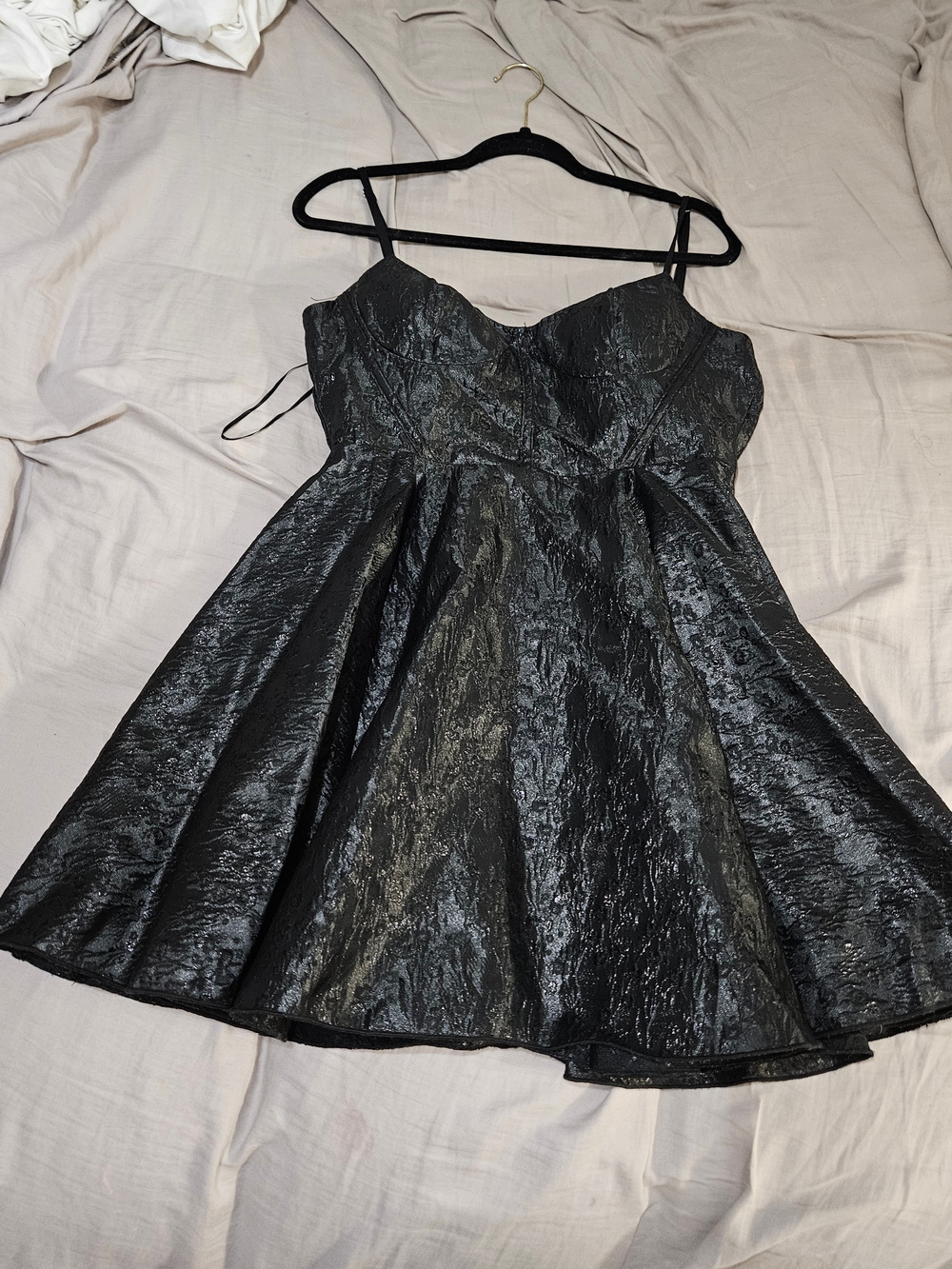 Klesis Black Floral Jacquard Built-In Bra Mini Dress Size L